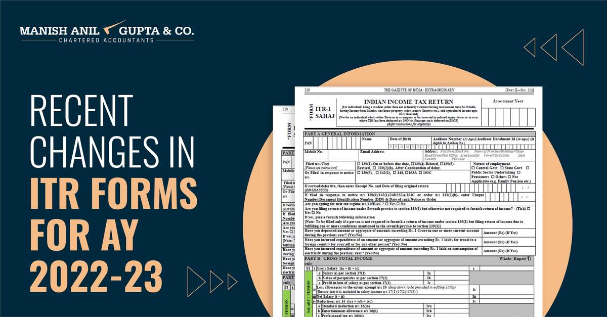 <Recent Changes in ITR Forms for AY 2022-23